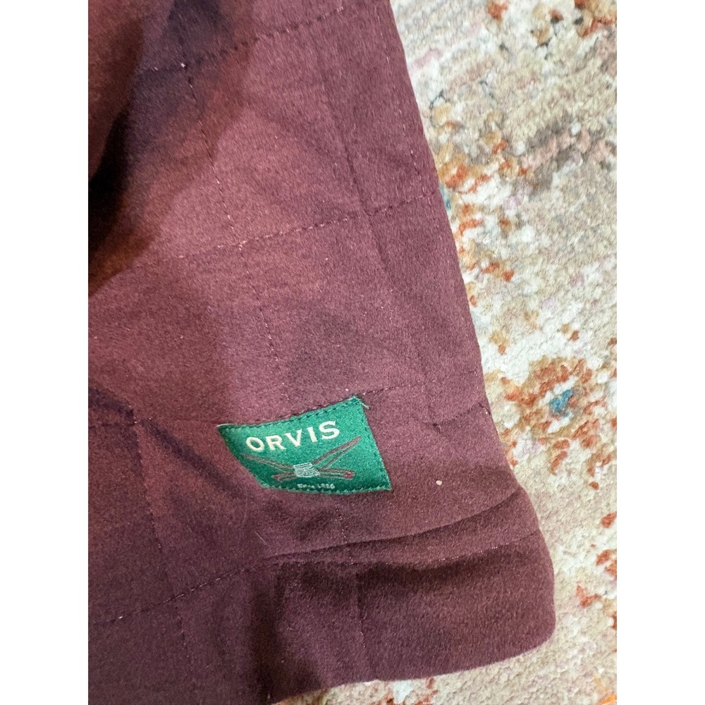 Orvis Women XS Quilted Snap Pullover Burgundy Orange Mock Neck Sweatshirt - Picture 3 of 4